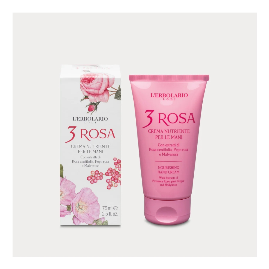 Crema nutriente mani 3Rosa 75mL con estratti di Rosa centifolia