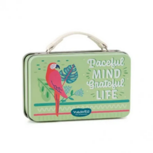 Valigetta verde Neavita con pappagallo e infuso Pensieri Felici