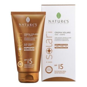 CREMA SOLARE Viso Corpo SPF15 Con Acqua Unicellucellulare di Arancia Dolce Bio e Succo di Albicocca