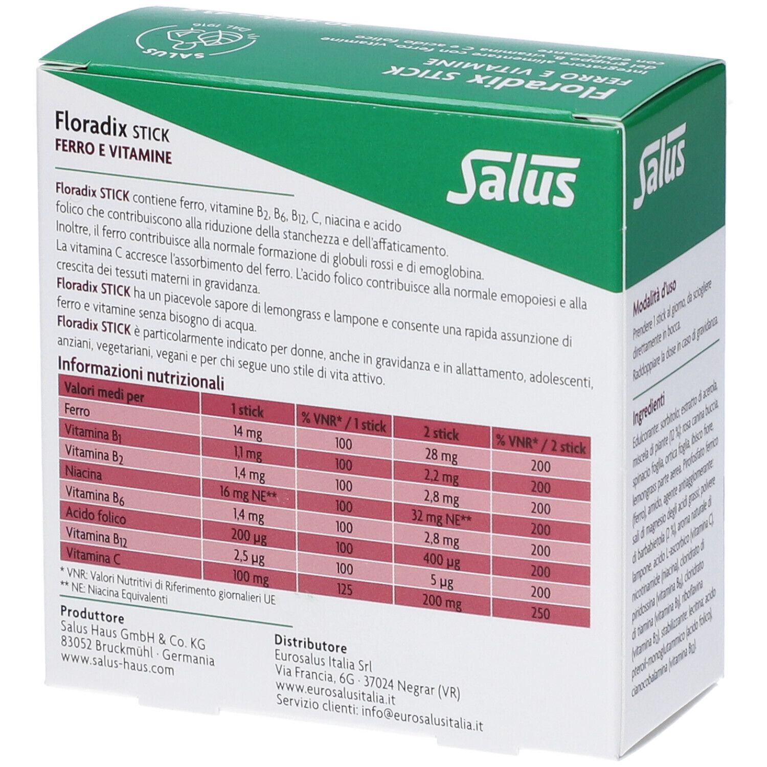 Floradix 20 Stick Orosolubili Salus – Integratore di Ferro e Vitamine Ad Azione Ricostituente E Rivitalizzante - immagine 2