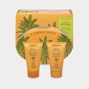 Beauty Box Foglie di Palma Nettare di Dattero L'Erbolario – Cofanetto Regalo In Scatola Di Latta Con Bagnoschiuma 75ml E Crema Fluida Corpo 75ml Ad Azione Idratante E Addolcente