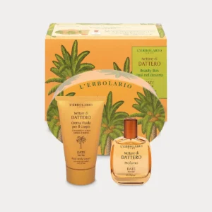 Beauty Box Oasi nel Deserto Nettare di Dattero L'Erbolario – Cofanetto Regalo In Scatola Di Latta Con Profumo 30ml E Crema Fluida Corpo 75ml Ad Azione Idratante E Avvolgente