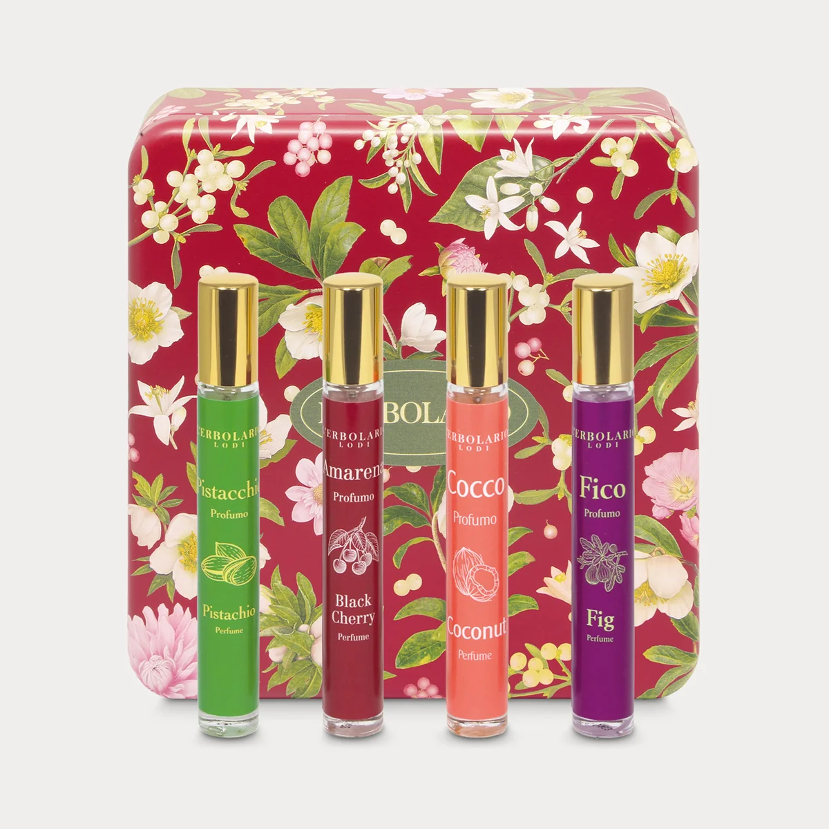 Sinfonia di Profumi Collezione Note Fruttate L'Erbolario – Cofanetto Regalo In Scatola Di Latta Con 4 Profumi 10ml In Edizione Limitata Ad Azione Energizzante, Golosa E Confortevole