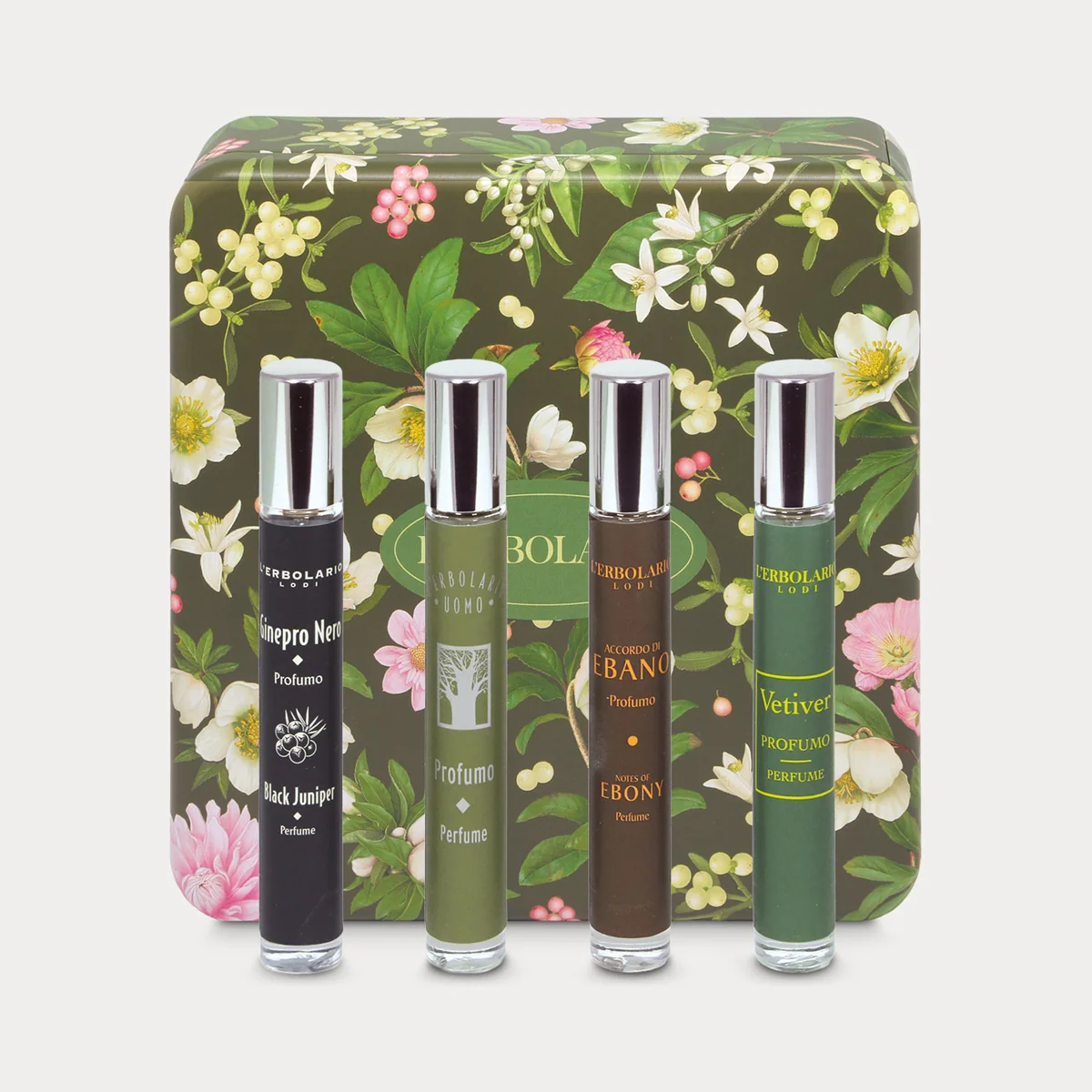 Sinfonia di Profumi Collezione Note Legnose L'Erbolario – Cofanetto Regalo Da Uomo In Scatola Di Latta Con 4 Profumi 10ml In Edizione Limitata Ad Azione Energizzante, Carismatica E Tonificante - immagine 2