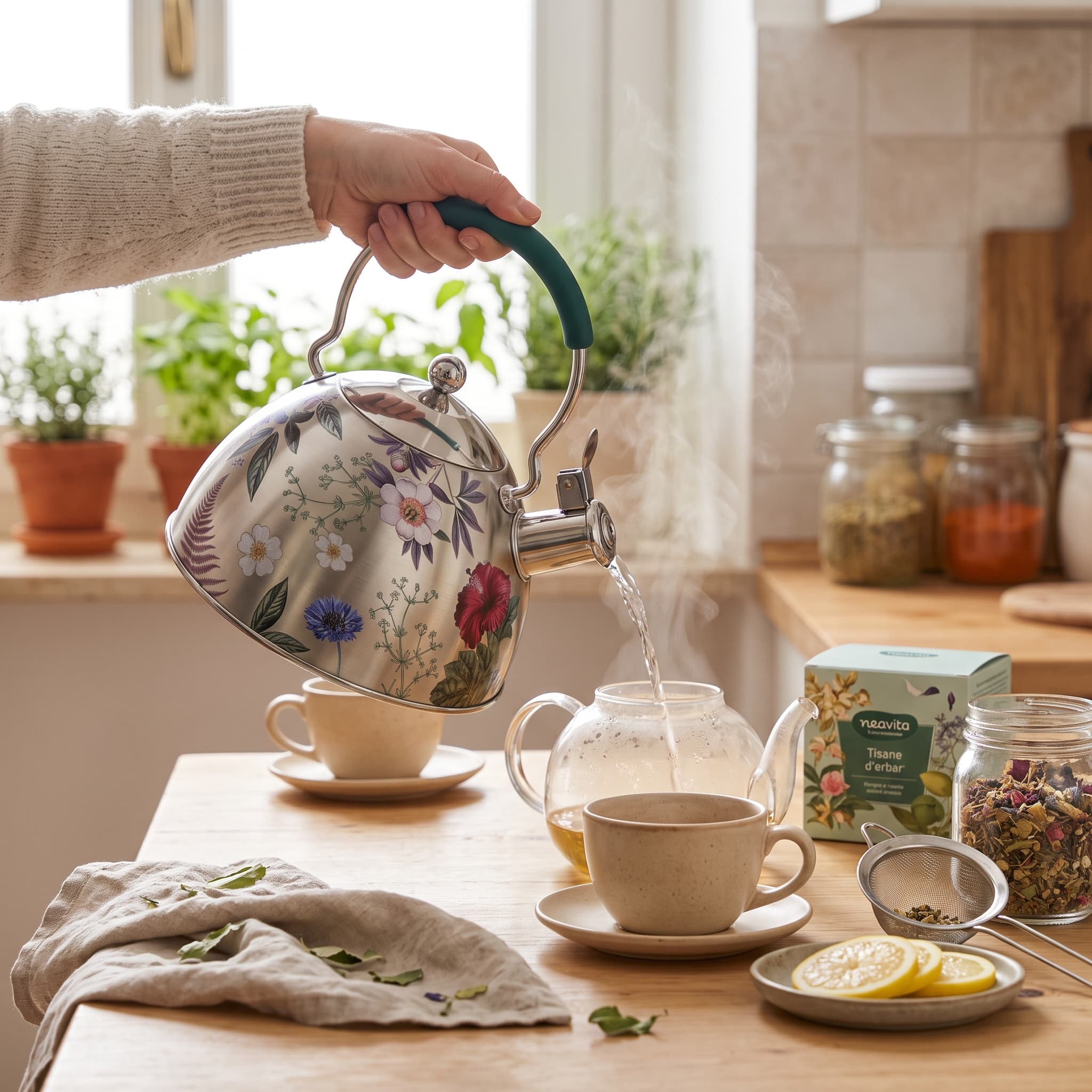 Neavita Herbal Kettle Bollitore A Fischio In Acciaio Herbarium – Bollitore Per Tisane E Tè Con Manico Ergonomico Antiscottatura Per Il Benessere E Il Relax Quotidiano - immagine 2