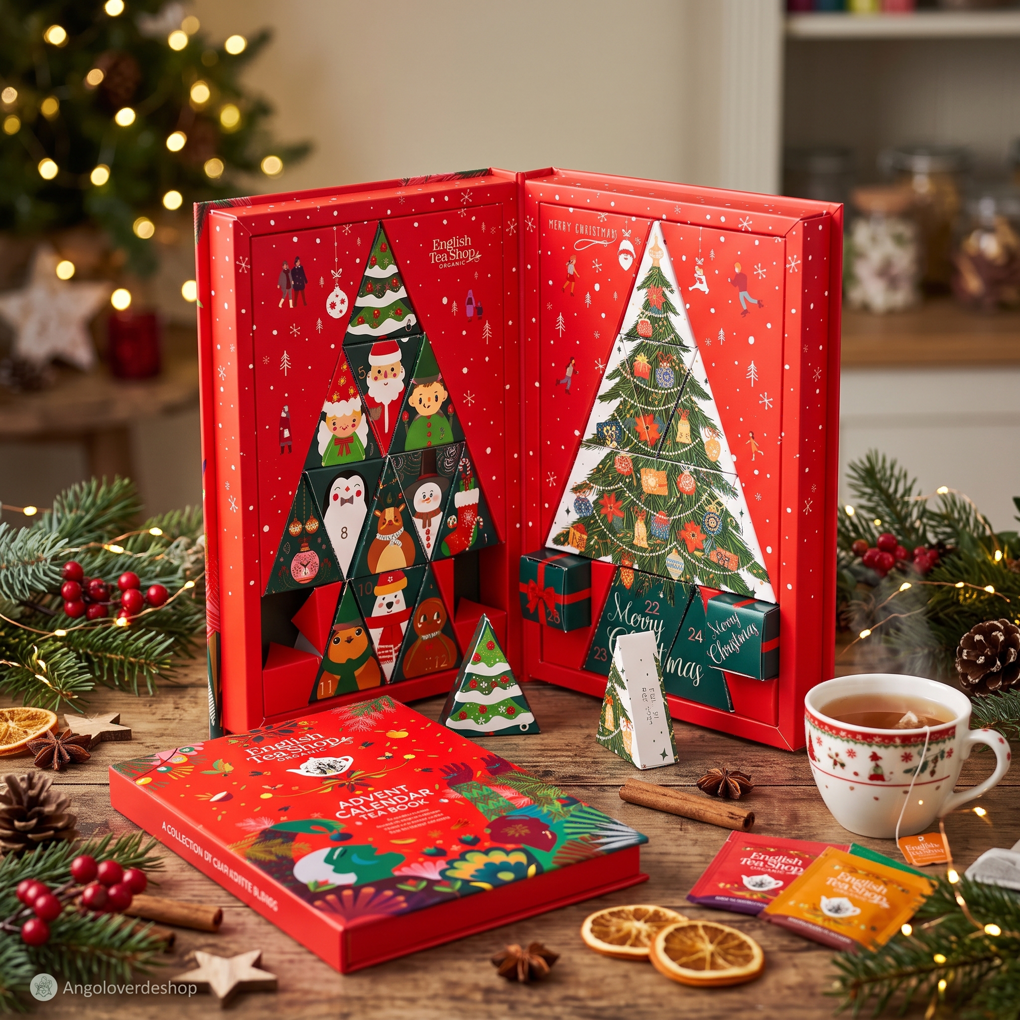 English Tea Shop Advent Calendar Tea Book – Calendario Dell'Avvento Tè E Tisane Biologiche In Cofanetto Libro Con 25 Filtri Piramidali Biodegradabili Per Il Relax E L'Attesa Natalizia - immagine 4
