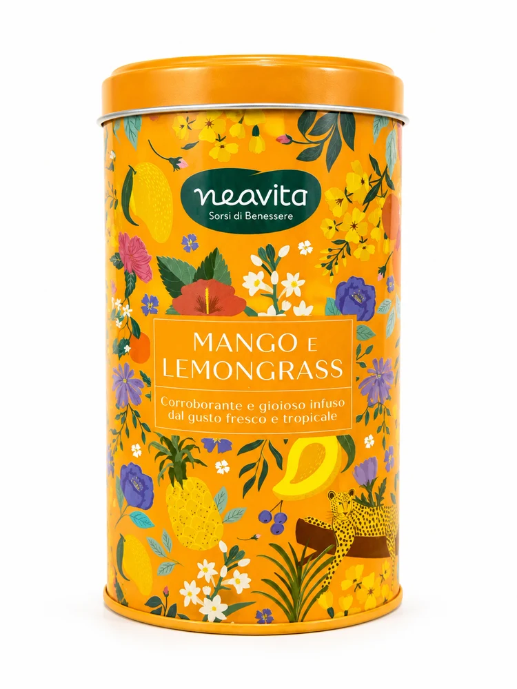 Neavita Infuso Mango E Lemongrass Barattolo Arancione Tropical Detox 12 FiltroScrigno – Infuso Esotico Drenante Con Matè, Papaya E Bamboo Per La Vitalità E Il Benessere