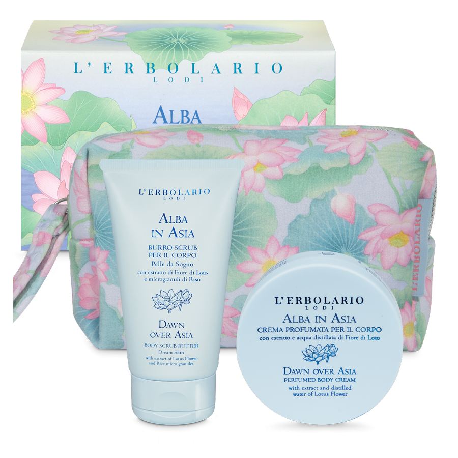 Beauty Pochette Alba in Asia con burro scrub e crema corpo