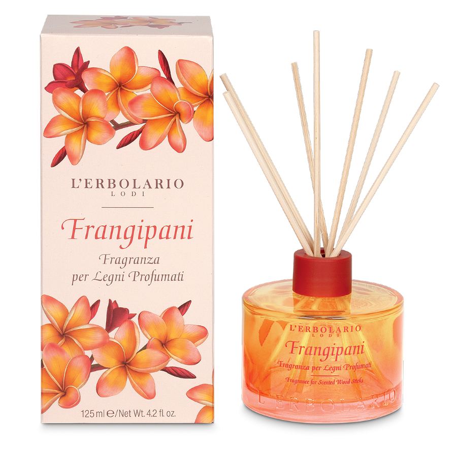 Diffusore bastoncini Frangipani L'Erbolario, legni profumati esotici