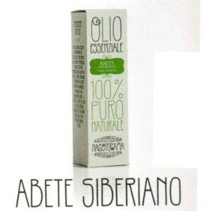 Bottiglia olio essenziale Abete Siberiano 10ml su sfondo naturale
