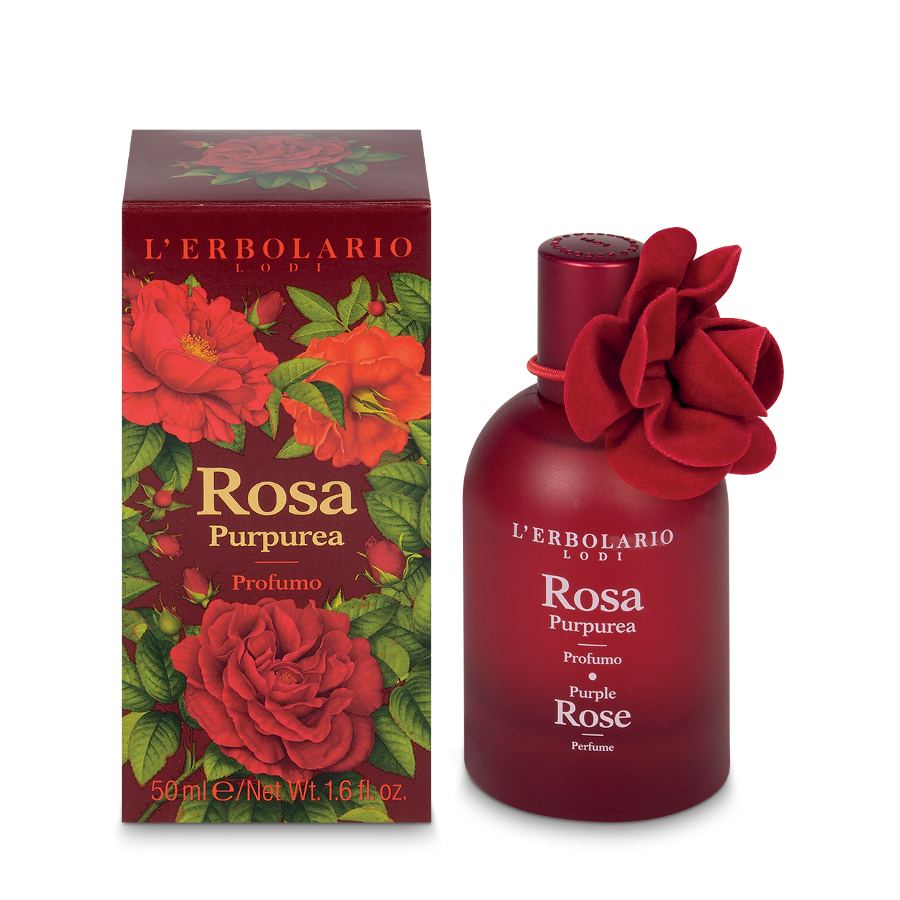 Bottiglia di Profumo Rosa Purpurea 50ml con note di mandarino, rosa e muschio
