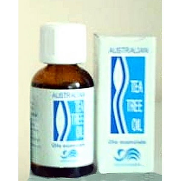 Bottiglia di Tea Tree Oil Denikadisanto su sfondo bianco