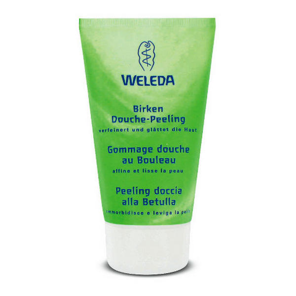 Flacone di Peeling Doccia alla Betulla Weleda con microgranuli naturali